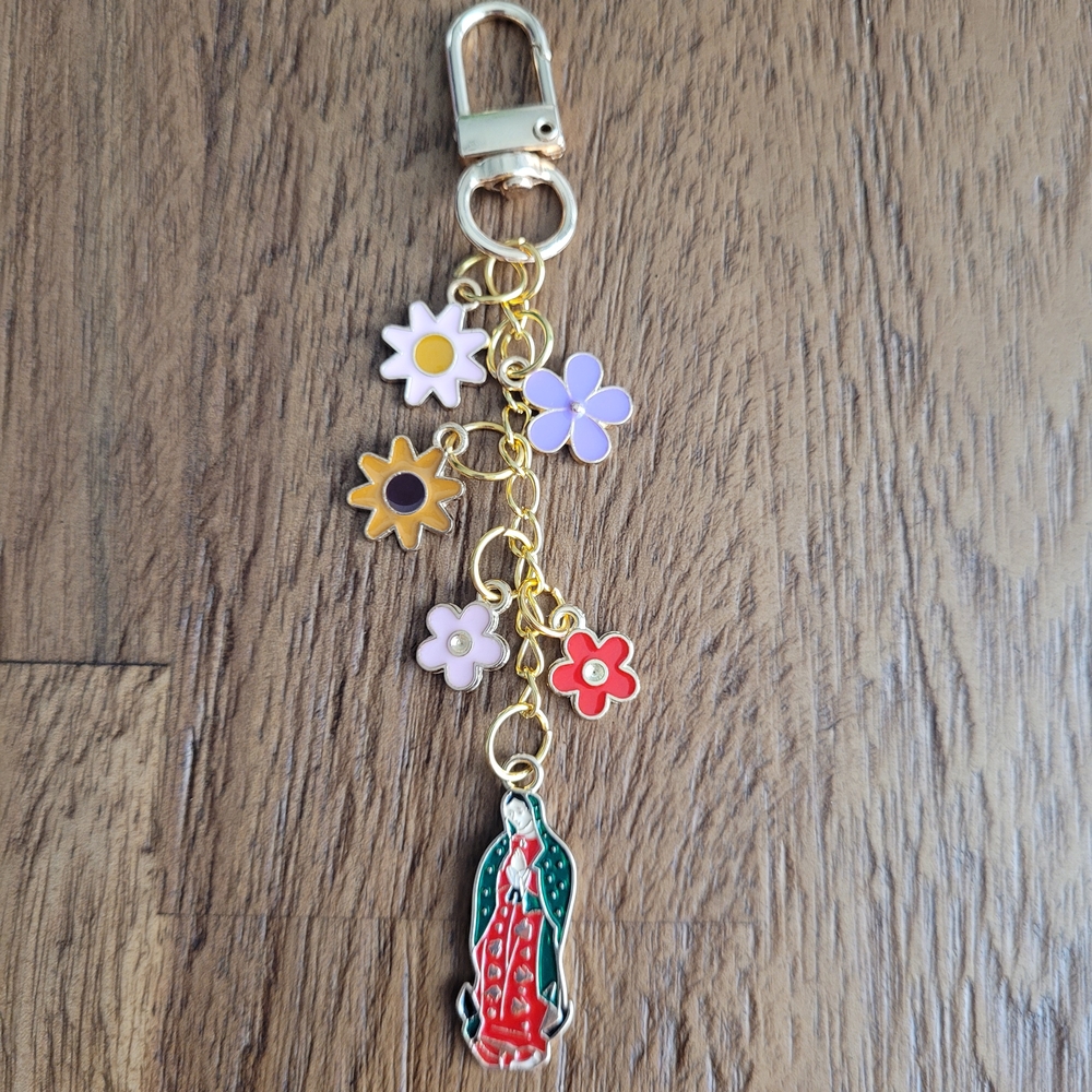 New Bag Charm With Floral And  Religious Charms